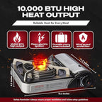 Chef-Master 90011 Butane Countertop Stove, 10 000 BTU Portable with Carry Case, High Performance, Piezo Ignition, Brass Burner, Safety Stop