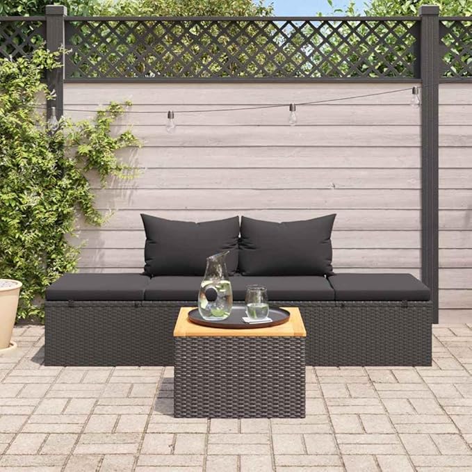 Camp Chair Lawn Chair Outside chairsSun Bed with Cushions Poly Rattan BlackSuitable for Gardens, courtyards, and patios