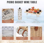 HappyPicnic Picnic Basket for 4, Handmade Wicker Picnic Set with Folding Table and Waterproof Blanket, Large Insulated Picnic Basket with Wine Bag & Cutlery Kit for Picnic, Camping, Holidays (Leaf)