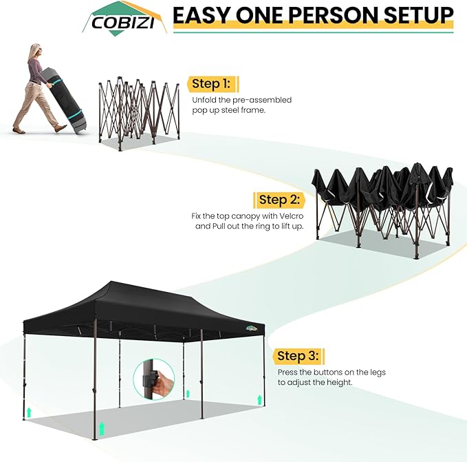 COBIZI 10x20 Pop up Canopy Without Sidewall Heavy Duty Commercial Outdoor Gazebo Easy Up Wedding Party Tents for Parties with Roller Bag, All Season Wind & Waterproof UPF50+(Upgrade Hexagonal Tube)