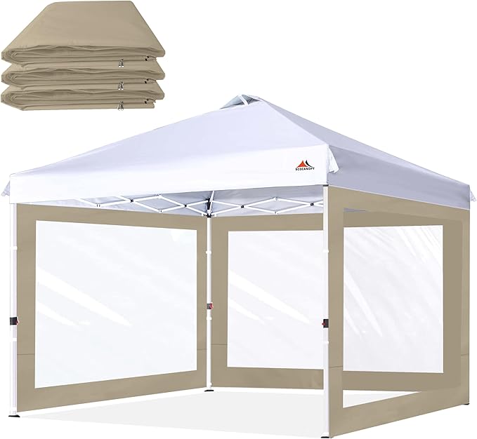 SCOCANOPY Clear Window Sidewall for 10x10 Canopy Frame, 3 Pack Sunwalls Only,(Light Khaki)