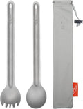 TiTo Titanium Long Handle Spork and Spoon Eco-Friendly Ultralight Portabale Flatware for Outdoor Camping Backpacking Hiking Travel Picnic Tableware with Bag (2Pcs Sandblasting)