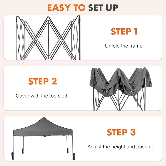 OLIXIS 10x10 Ft Waterproof Pop Up Canopy Tent, Portable Outdoor Shade Shelter with Sand Bags, Ideal for Beach, Backyard Parties & Events, Classic Grey