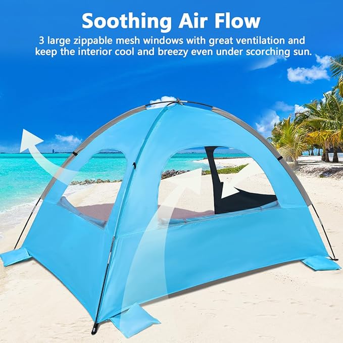 NXONE Beach Tent Sun Shelter with UPF 50+ UV Protection, Lightweight Easy Setup Portable Beach Canopy for Family, Large Space for Beach, Camping & Outdoor, 3/4/6 Person