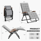 PURPLE LEAF Oversized Outdoor Reclining Chair Patio Zero Gravity Chaise Lounge Folding Chair with Removable Cushion Adjustable Headrest for Lawn Camping Beach Pool Grey