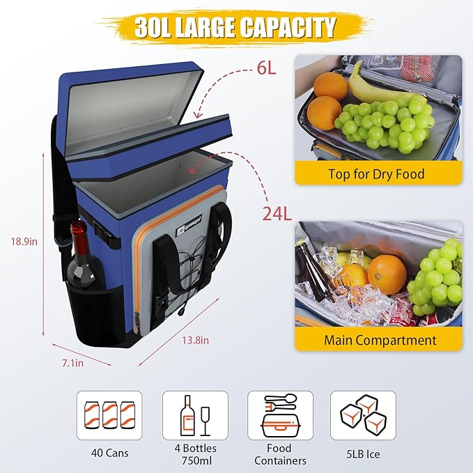 Backpack Cooler - AYAMAYA Upgrade Leakproof Cooler Backpack with Padded Top Handle, 40 Cans Large Waterproof Insulated Camping Coolers for Beach, Fishing, Picnic, Travel, BBQ