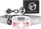 Foxelli USB‑C Rechargeable LED Headlamp – Ultra‑Light 2.4 oz & Bright 180 Lumens – Red/White Light, 5 Modes, IPX5 Waterproof, 40 h Runtime for Trail Running, Camping, Hiking