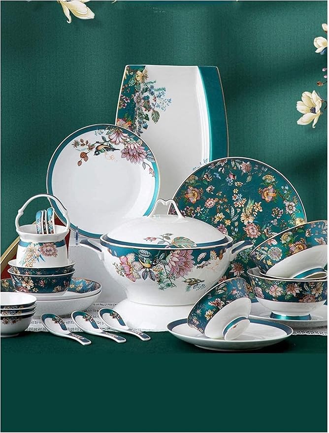 Dinnerware Sets Dish Set 70Pcs Bone China dinnerware Set, Palace Style Color Ceramic Tableware Set, Service for 10 People