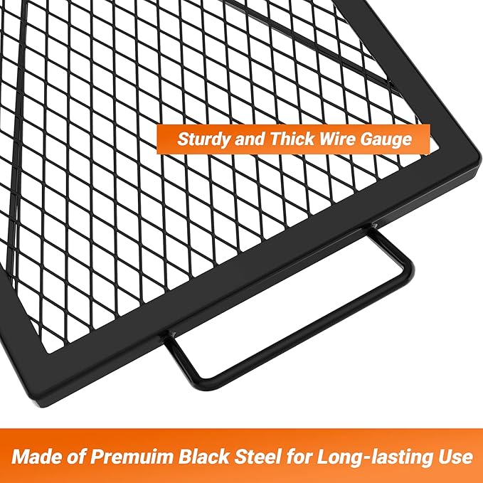 onlyfire Fire Pit Grill Grate, Heavy-Duty Steel Cooking Grate with X-Marks Design for Outdoor BBQ, Camping, Group Gatherings - 32“ X 15”