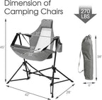 HOMEFUN Hammock Camping Chair - Portable Swinging Chairs for Adults with Stand and Storage Bag, Oversized Folding Rocking for Lawn Camp Fishing Hiking, Gray