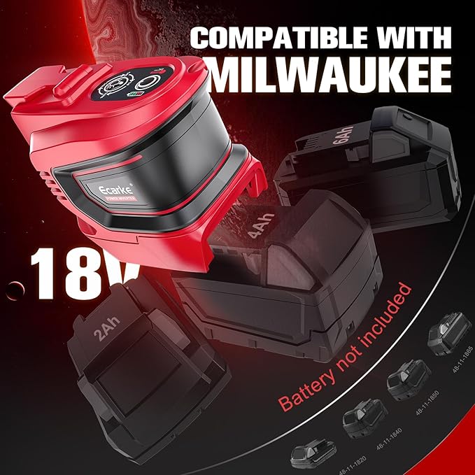 Ecarke 200W Portable Power Inverter Compatible with Milwaukee 18V Battery, DC 18V to AC 110V Power Station with 1 AC Outlet, 2 USB, 1 Type-C & LED Light, for Outdoor Emergency Use (No Battery)(2-Pack)