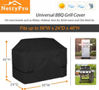 NettyPro Grill Cover Heavy Duty Waterproof 56 inch, Outdoor 2-3 Burners Gas BBQ Cover for Outside Weber, Char-Broil, Brinkmann, Nexgrill Barbecue, Black