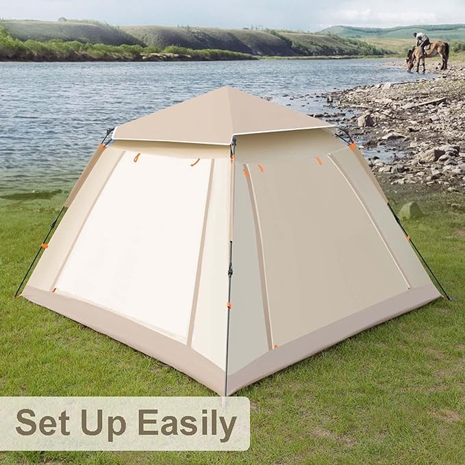 85x85x56 Inch Pop-Up Camping Tent for 2-4 Persons, Waterproof 4-Season Ultralight Backpacking Tent with 2 Doors, Instant Setup, Ventilated Dual Doors, Ideal for Hiking & Outdoor Activities