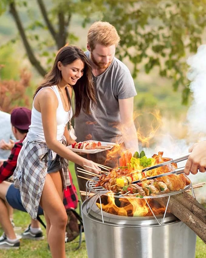 Fire Pit Accessory Kit Fit for Solo Stove Bonfire 19.5'' Fire Pit, Stainless Steel Fire Pit Stand and Grill Cooking Grate with Handle, Round Cooking Grill Grate for Outdoor BBQ Campfire Picnic Party