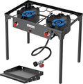 BESTFIRE 2 Burner Camping Stove,150,000 BTU High Pressure Outdoor Propane,4ft 20 PSI Adjustable Regulator Hose With Removable Legs for Backyard Cooking Camping Home