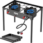 BESTFIRE 2 Burner Camping Stove,150,000 BTU High Pressure Outdoor Propane,4ft 20 PSI Adjustable Regulator Hose With Removable Legs for Backyard Cooking Camping Home