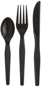 Dixie Individually Wrapped 3-Piece Heavy-Weight Polystyrene Plastic Fork, Knife, And Teaspoon, Cutlery Kit by GP PRO (Georgia-Pacific), Black, CH56C7, (Case of 250 Kits)