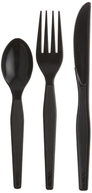 Dixie Individually Wrapped 3-Piece Heavy-Weight Polystyrene Plastic Fork, Knife, And Teaspoon, Cutlery Kit by GP PRO (Georgia-Pacific), Black, CH56C7, (Case of 250 Kits)