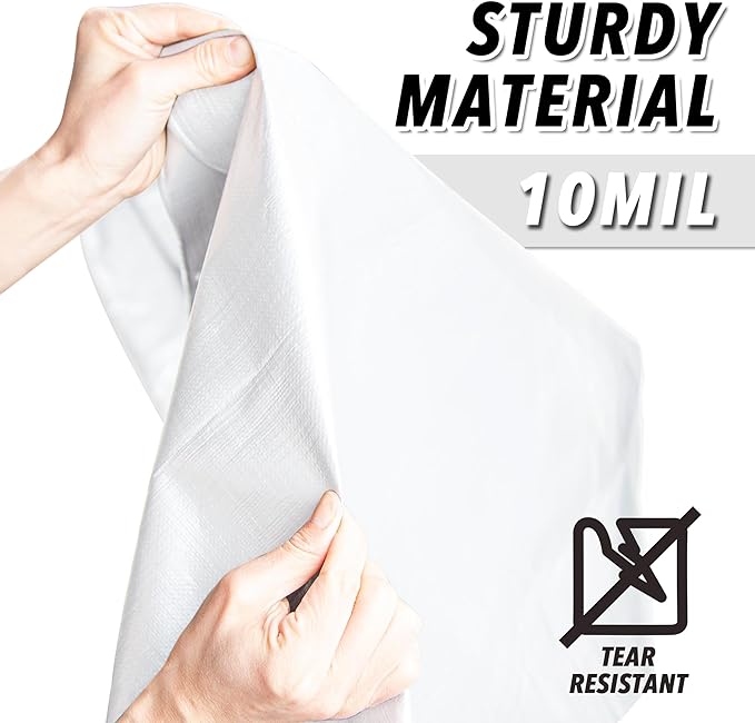 CARTMAN Finished Size 12x30 Feet 10 Mil White Heavy Duty Poly Tarp, Multipurpose Protective Cover, UV Resistant, Waterproof Poly Tarpaulin with Reinforced Edges Tarpaulin with Reinforced Edges