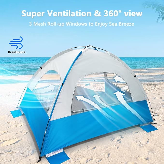 NXONE Beach Tent Sun Shelter with UPF 50+ UV Protection, Lightweight Easy Setup Portable Beach Canopy for Family, Large Space for Beach, Camping & Outdoor, 3/4/6 Person