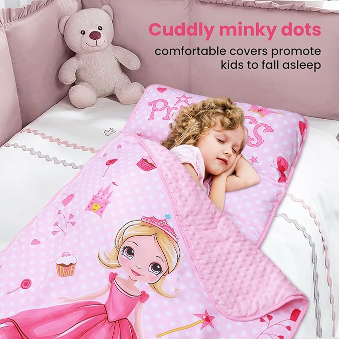 Kids Nap Mat Portable Slumber Bags with Removable Pillow and Blanket for Girls Boys, Lightweight Extra Large Sleeping Bag for Preschool Camping Daycare