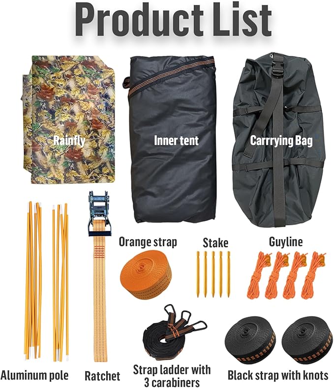 Night Cat Triangle Hammocks 2-Persons: Lay Flat 3 Point Hammock Tent with Bug Net Rainfly 13ft 440 LBS