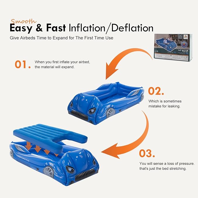 RAPTAVIS Kids Air Mattress Inflatable Toddler Travel Bed with Sides, Cot Sleeping Pad, Blue