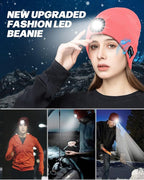 Bluetooth Beanie with Light, USB Rechargeable LED Headlamp Winter Hat, Men Women Valentine's Day Gifts