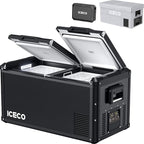 ICECO VL75ProD Dual Zone Fridge Freezer, 79Qt 12 Volt Refrigerator, Car Fridge Powered by SECOP, Portable Freezer with Reversible Lid, 0-50°F, AC/DC, For Car, Outdoor, Camping| With Battery+Cover