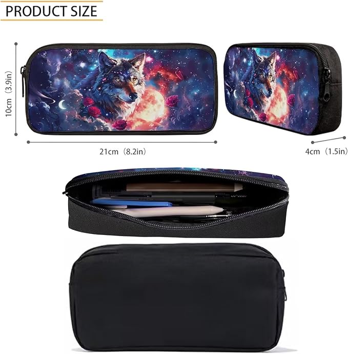 Wolf Backpack for School Space Galaxy Bookbag and Lunch Box Set for Boys Cool Lightweight School Bags for Boys 6-8 Ages Insulated Lunch Bags 3 in 1 Back to School Gifts