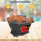 Happygrill Cast Iron Hibachi Charcoal Grill, Portable Japanese BBQ Grill w/ 12” Double-Sided Grate, Air Regulating Door & Fire Gate, Outdoor Tabletop Hibachi Grills for Camping, Picnic