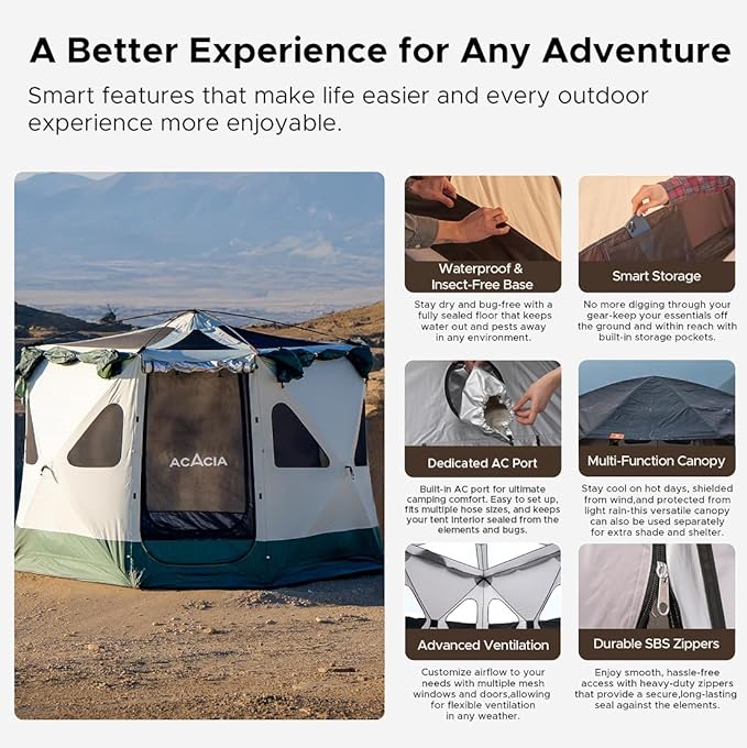 Space Acacia Lite Camping Tent | 2/3/4/8 Person Pop Up Tents for Camping | Lightweight & Durable Beach Tent | Level 7 Wind Resistance, UPF 50+ | Quick Setup for Camping & Backyard