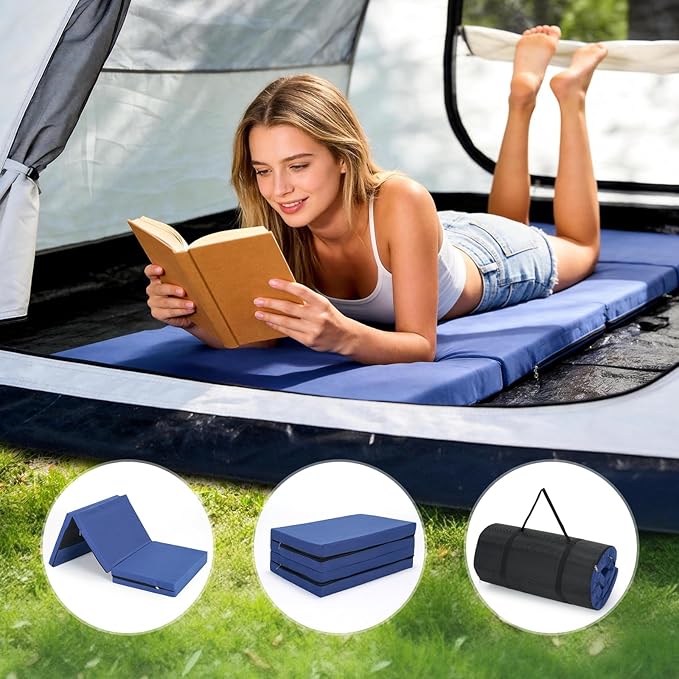 ABORON XXL Camping Cot with 2in Memory Foam Trifold Mattress, 900LBS Heavy Duty Sleeping Cot for Adults, Extra Wide Sleeping Cot, 1200D Double Layer Oxford Cot for Camping, Guest, Office Nap
