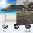 COBIZI 10x20 Heavy Duty Pop up Canopy Tent Without Sidewall Easy Up Commercial Outdoor Canopy Wedding Party Tents for Parties All Season Wind Waterproof Gazebo with Roller Bag, Black(Frame Thickened)