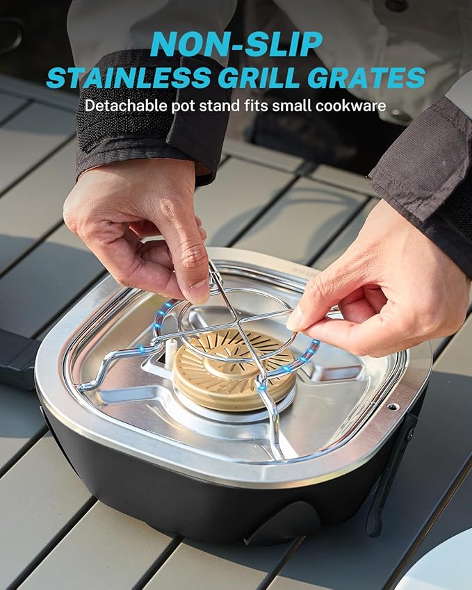 Gonex AeroFlame Dual Burner 20,000 BTUs Propane Camping Stove with Precision Flame Control & Removable Pot Stands, Portable Folding Camp Stove for Camping, Hiking, Patio, BBQ(Black)