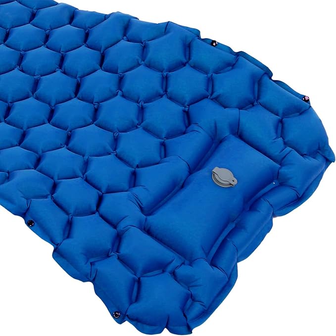 Camping Sleeping Pad Mat | 40D Nylon Fabric & TPU Laminate | Inflatable Cushion Mattress for Tent/Hiking/Travel | 2 - Way Valve, 700g Lightweight (Blue)