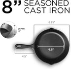 Commercial CHEF 8-Inch Cast Iron Skillet Pan, Pre-Seasoned Cast Iron, Integrated Hanging Hole in Handle, Works on All Cooktops Including Induction, Outdoor Skillet for Campfires or Grills, CHFS800