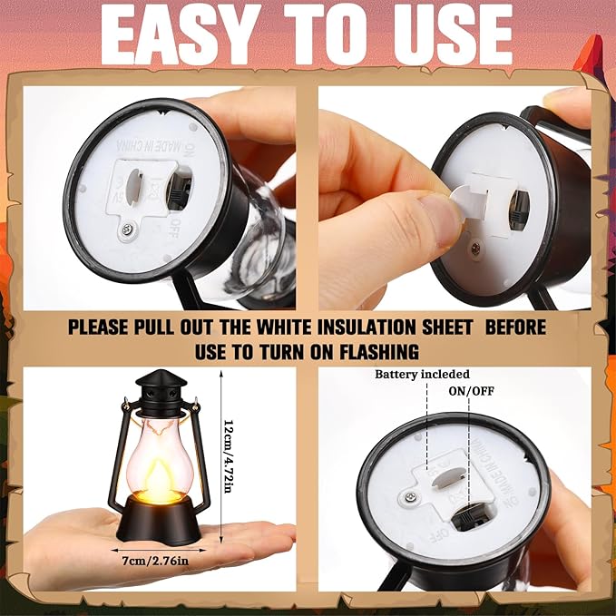 Ferraycle 24 Pcs Mini Lantern for Centerpiece Western Wedding Decor 4 Inch Camping Decorative with LED Candle Vintage Hanging Lantern Ornaments Bulk for Cowboy Cowgirl Xmas Party Decoration (Black)