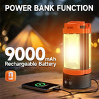 Rechargeable Camping Light with Hook and Magnet Design, 9000mAh Cordless Work Light with 3 LED Lamp Heads, 2200 Lumens Camping Essentials Gear Emergency Flashlight(NO Tripod)