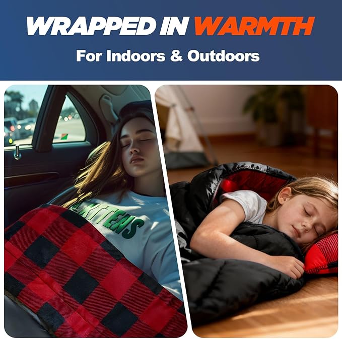 MEREZA Flannel Sleeping Bag for Adults Cold Weather, XL Sleeping Bag with Pillow for 30 Degree 4 Season Camping Large Big and Tall Sleeping Bags with Compression Sack