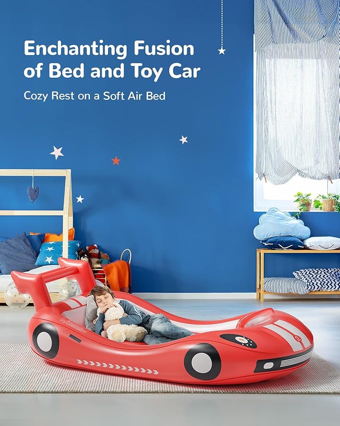 QPAU Blow up Inflatable Toddler Travel Bed with Sides, Toddler Air Mattress for Camping, Traveling, Hotel, or Home Use, Hand Pump Included