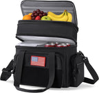 16 L Insulated Lunch Bag for Men Women, Double Deck Tactical Cooler Lunchbox with Leak Resistant Liner, Adjustable Shoulder Strap for Work, Picnic, Hiking, Camping, 12.01" x 8.07"11.47", Black