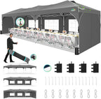 COBIZI 10x30 Pop Up Canopy Tent, Outdoor Party Tent with 5 Sidewalls, 1 Person Easy Set up, Tents for Parties with Fluorescent Strip & 4 Sandbags, Waterproof UPF50+, 3 Adjustable Height, Gray