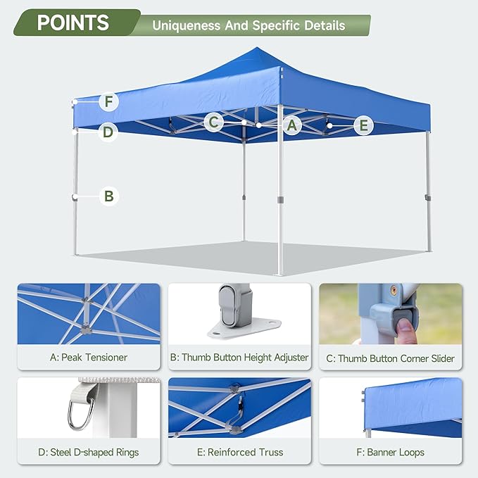 Easy Setup Pop Up Canopy Instant Portable Shelter, 500D Top Fabric, Hexagonal Steel, Easy Outdoor Sun Shade for Events