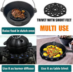 Cast Iron Trivet 2 PCS Set, 8-inch, Meat Rack, Cast Iron Grate for Dutch Ovens, Raise Food in Dutch Oven, Used as Burner Diffuser, Use Directly on Camp Fire, Used as Trivet on Table