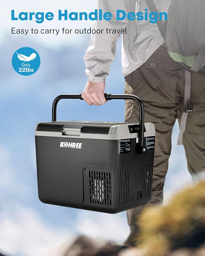 Kohree 12 Volt Car Refrigerator, 19QT(18L) Car Fridge with Large Handle, -4℉~68℉ 12V Electric Cooler 12/24V DC 12/24V DC, 110-240V AC Compressor Portable Freezer for Camping Road Trips Travel
