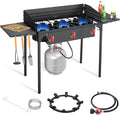SKOK 3 Burners Portable Propane Stove with Wind Panel&Side Shelves, Camping Propane Stove, Outdoor Stove for Camping