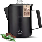 Toughty Yosemite Percolator Coffee Pot – Classic Stovetop Coffee Maker for Camping, Hiking & Home, Durable Stainless Steel Pot, Compatible with All Stovetops – Old-Fashioned 9-Cup Percolator, Black