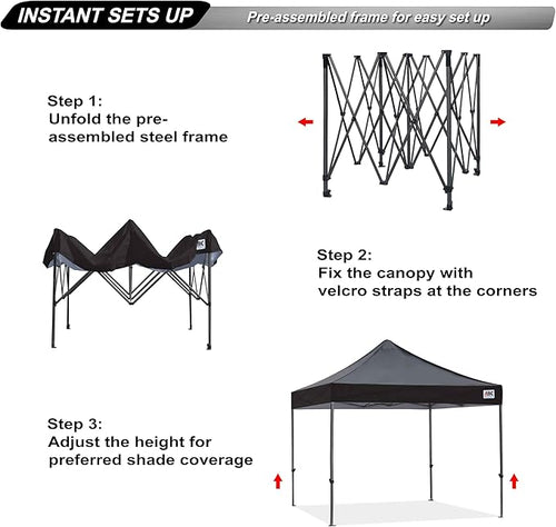 ABCCANOPY Patio Pop Up Canopy Tent 10x10 Commercial-Series (Dark Black)