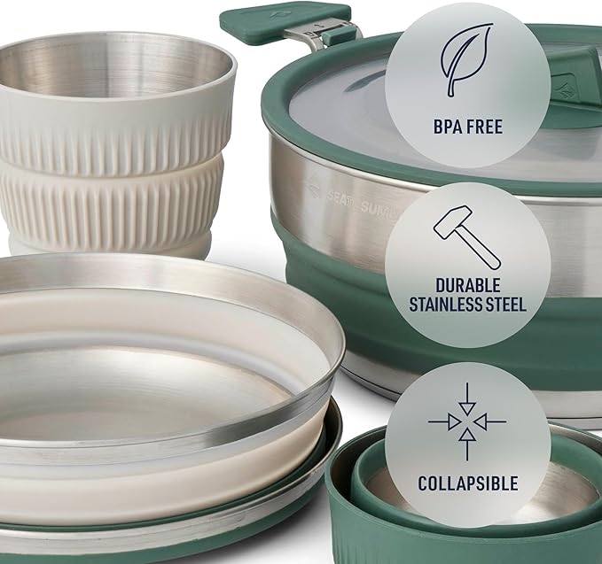 Sea to Summit Detour Stainless Steel One Pot Cook Set for Two (3 Liter Pot, 2 Large Bowls, 2 Mugs)
